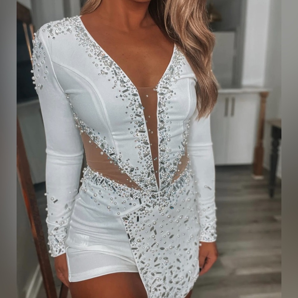 Punchy Blonde Texas Bliss White Rhinestone Romper size Large